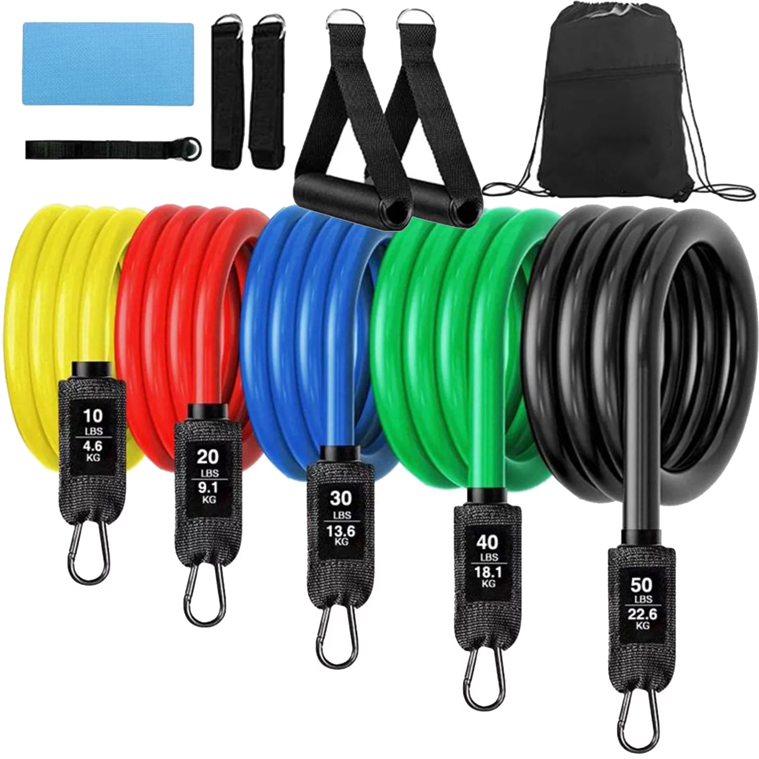 11-Piece Resistance Yoga and Abs Exercise Band Set for Home Fitness