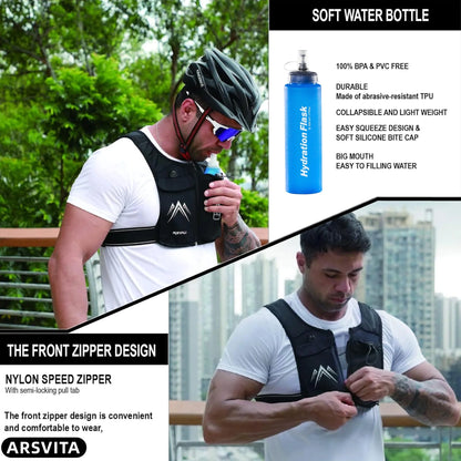 Reflective Running Vest with 500ml Hydration Bottle, Adjustable Waistband, Breathable Fabric, and Chest Pack for Phone Holder - Suitable for Men and Women