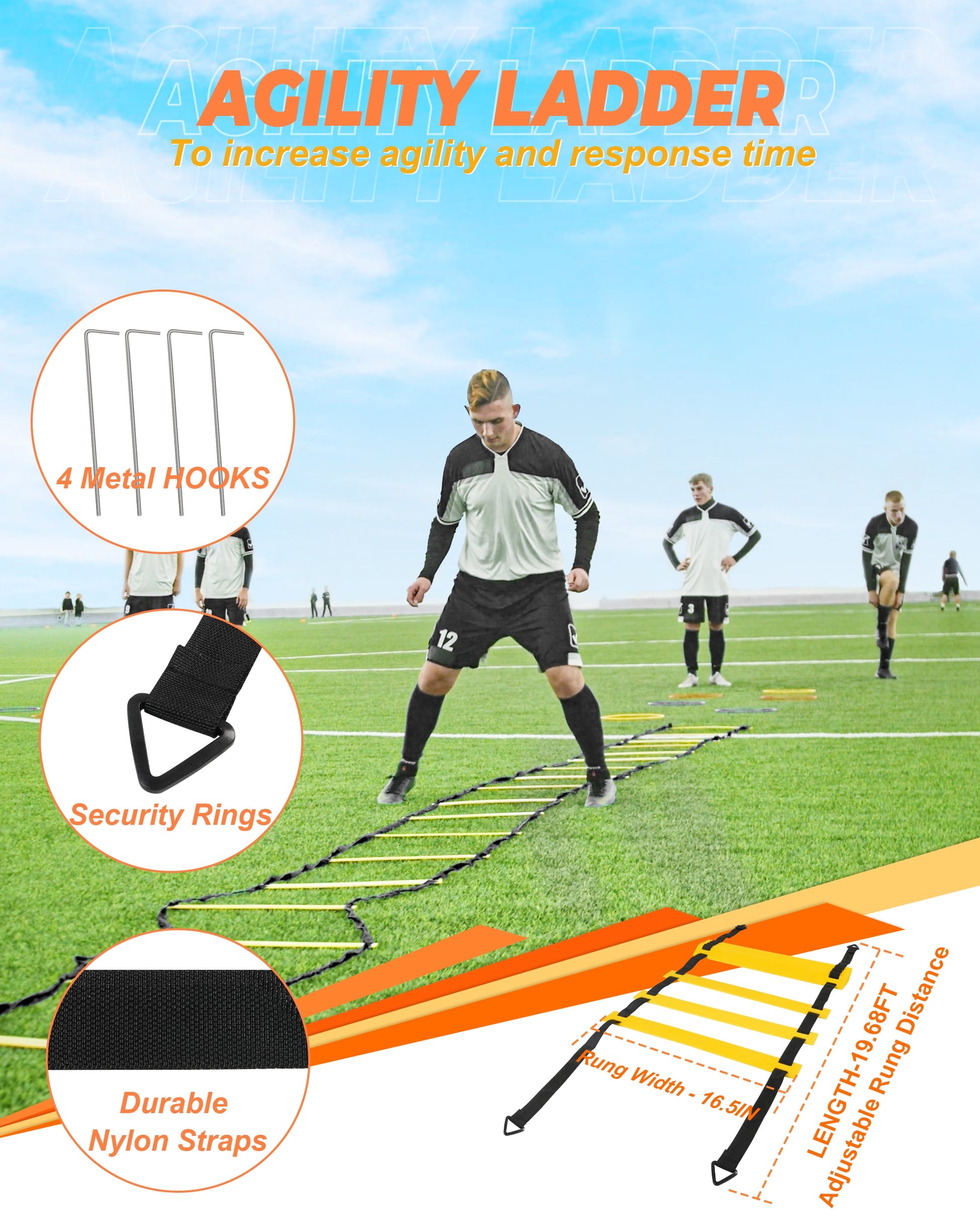 Speed and Agility Training Set - Comprehensive Agility Equipment for Youth Athletes, Including 20Ft Agility Ladders, Cones, Hurdles, Resistance Parachute, and Jump Rope