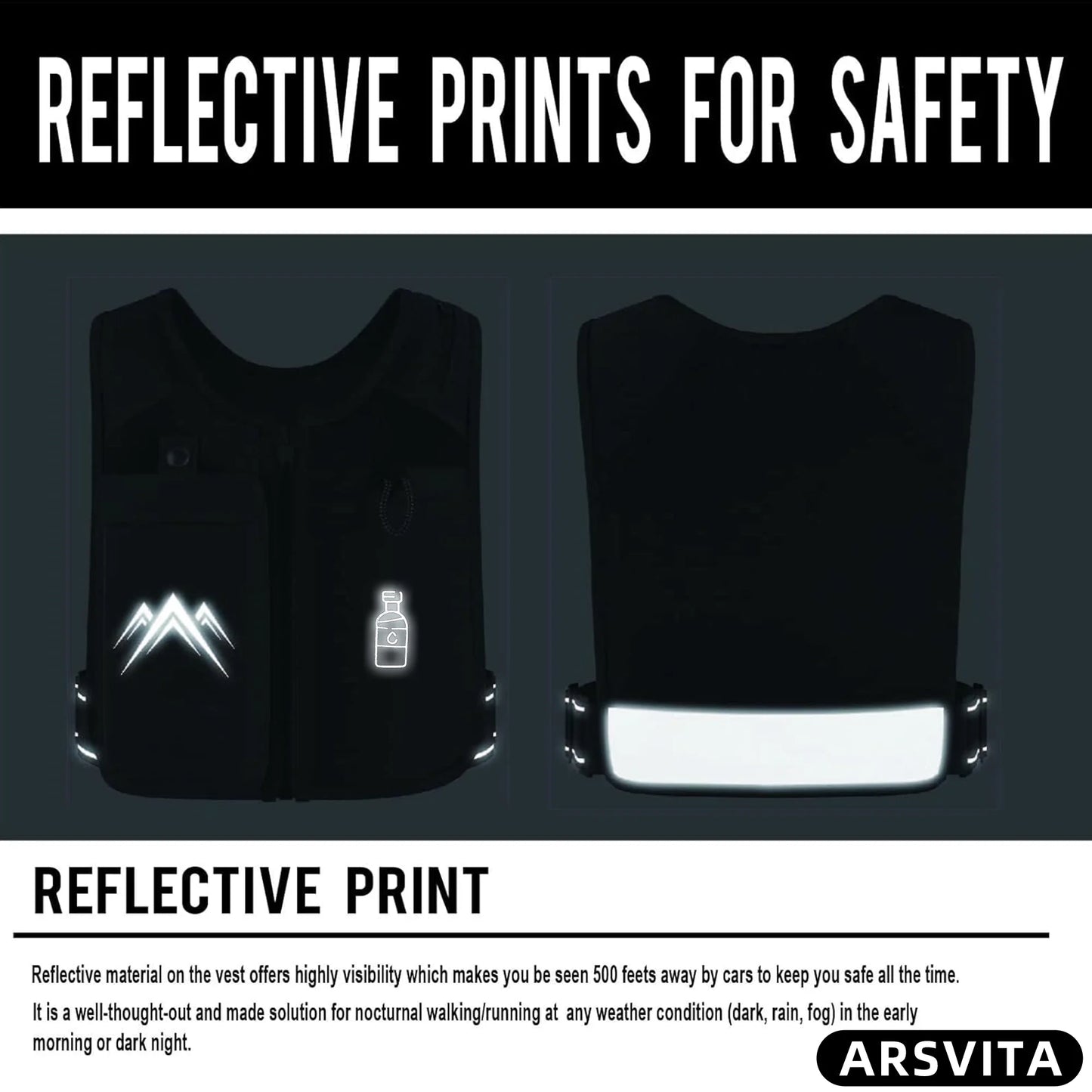 Reflective Running Vest with 500ml Hydration Bottle, Adjustable Waistband, Breathable Fabric, and Chest Pack for Phone Holder - Suitable for Men and Women