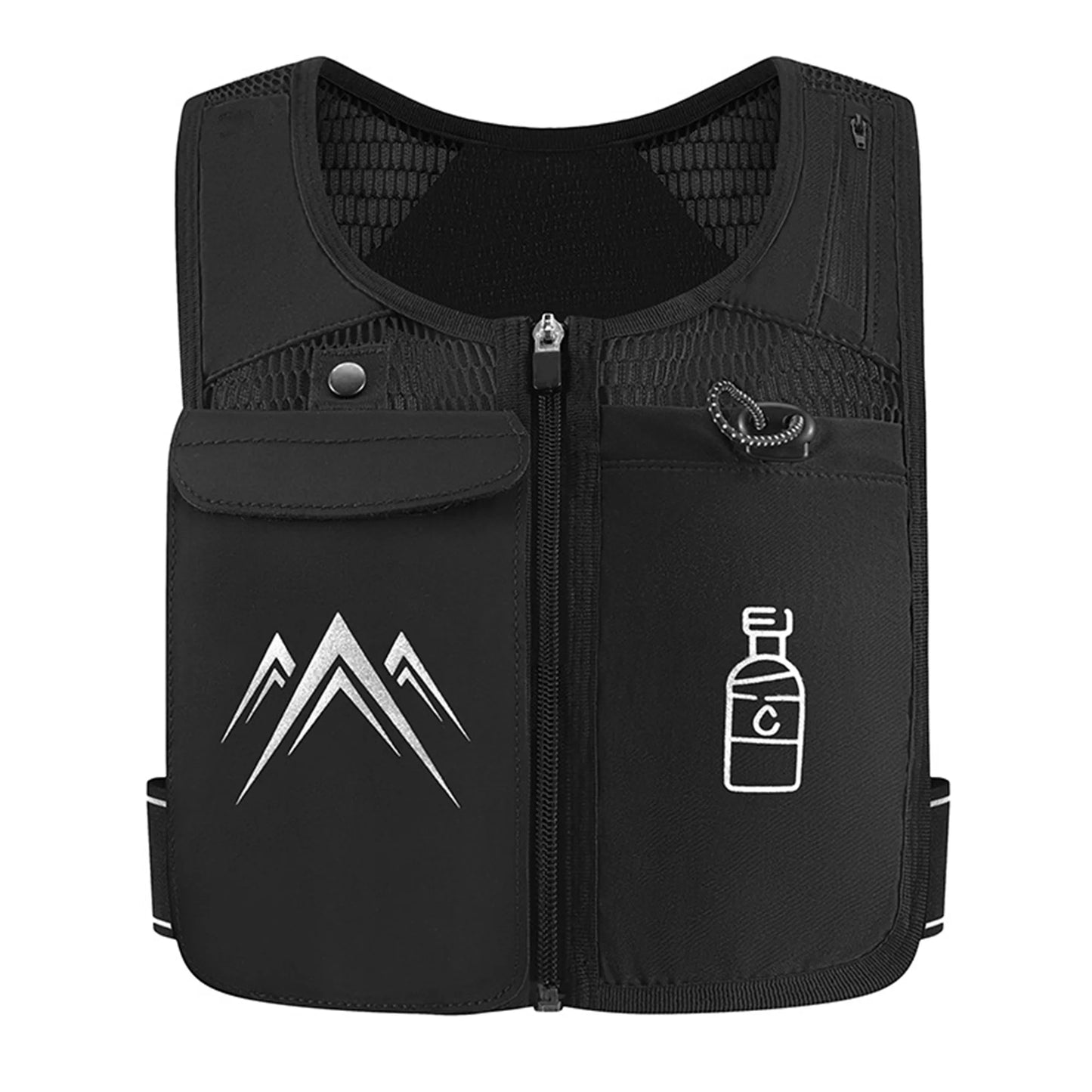 Reflective Running Vest with 500ml Hydration Bottle, Adjustable Waistband, Breathable Fabric, and Chest Pack for Phone Holder - Suitable for Men and Women