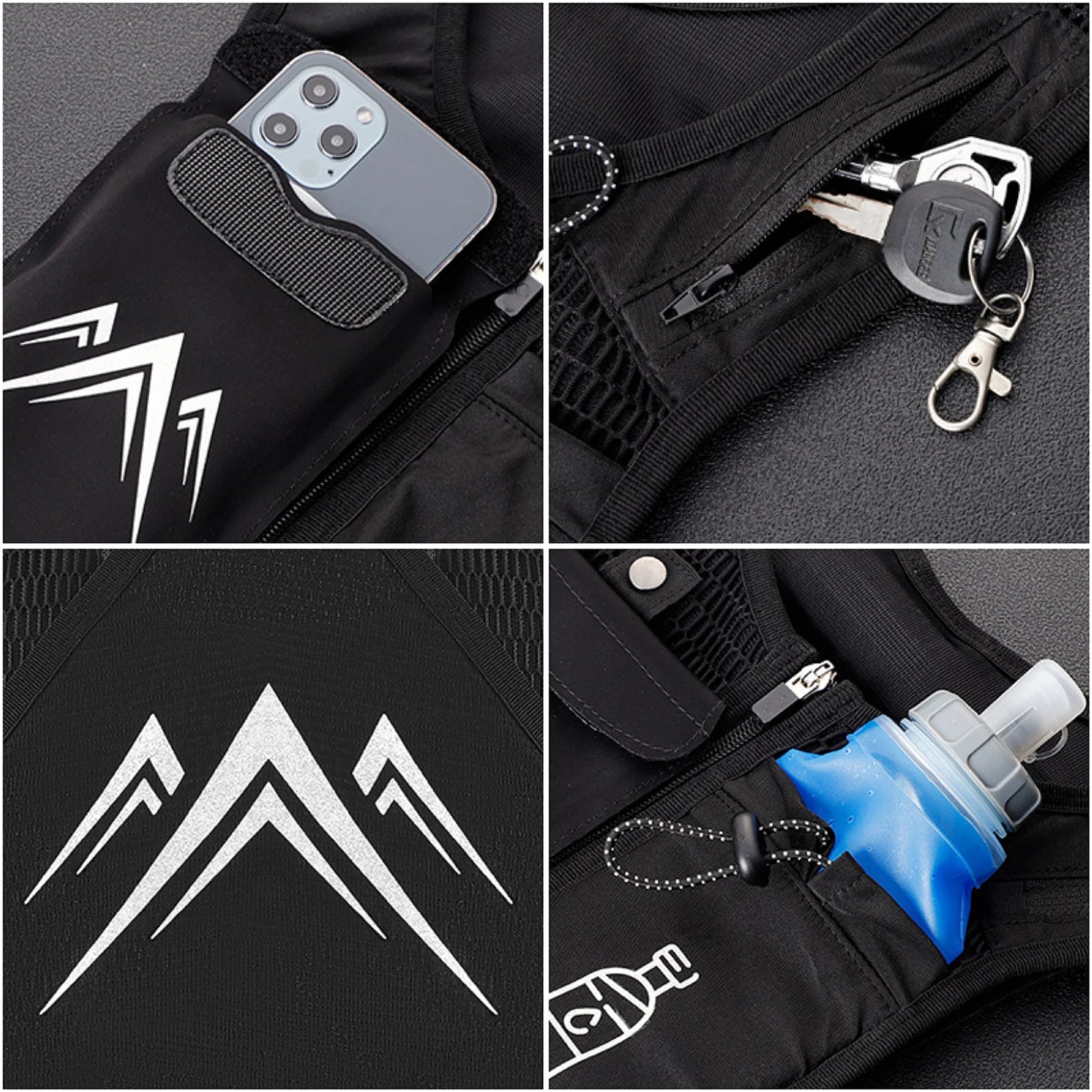 Reflective Running Vest with 500ml Hydration Bottle, Adjustable Waistband, Breathable Fabric, and Chest Pack for Phone Holder - Suitable for Men and Women