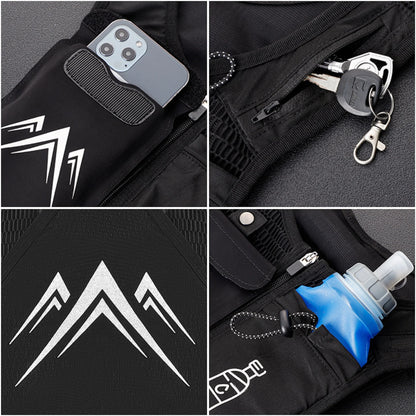 Reflective Running Vest with 500ml Hydration Bottle, Adjustable Waistband, Breathable Fabric, and Chest Pack for Phone Holder - Suitable for Men and Women