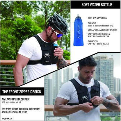 Reflective Running Vest with 500ml Hydration Bottle, Adjustable Waistband, Breathable Fabric, and Chest Pack for Phone Holder - Suitable for Men and Women